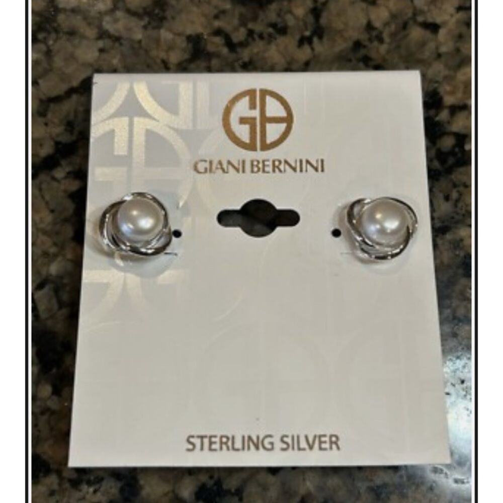 Giani Bernini Sterling Silver Metal Tower Pearl Earl Earrings, NWT